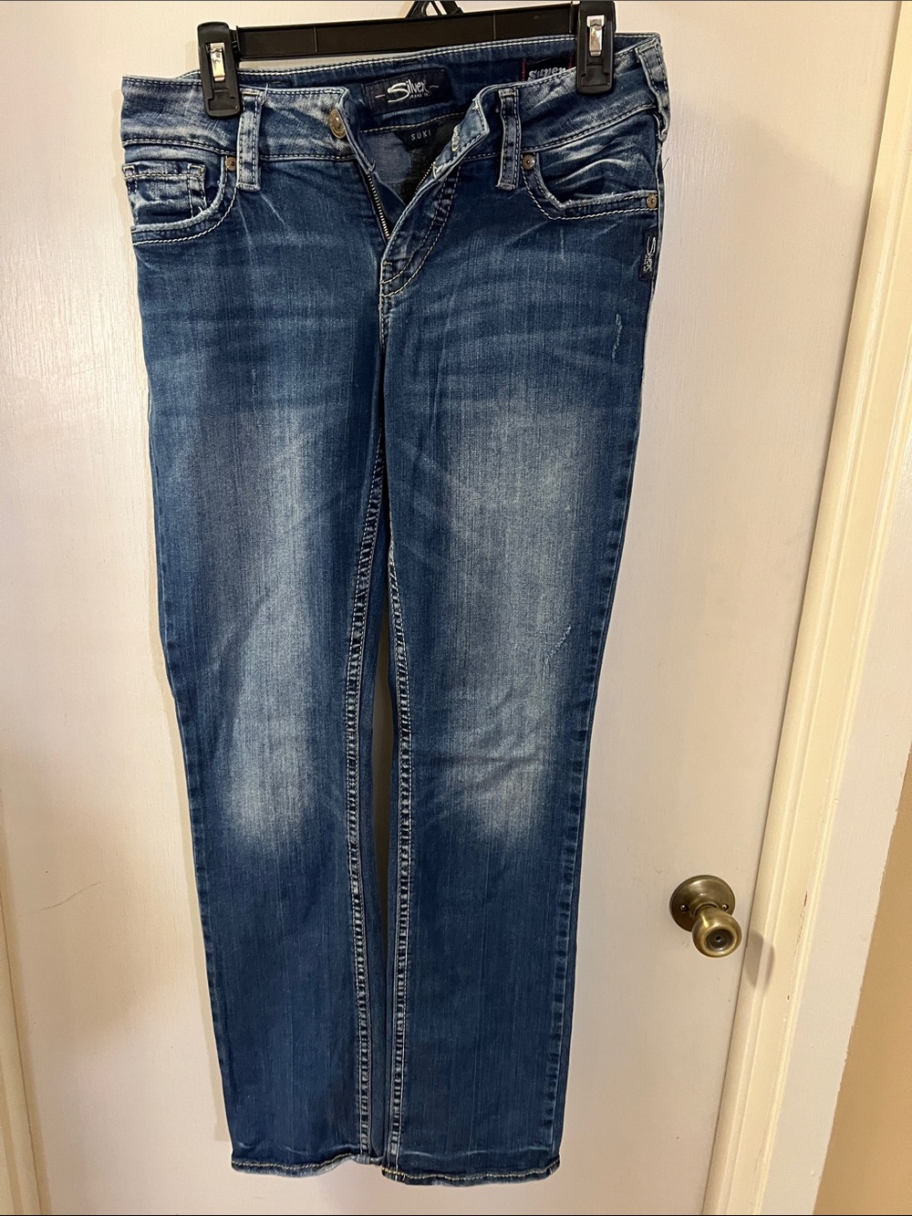 Silver Jeans Dark Blue Straight Jeans with Fading